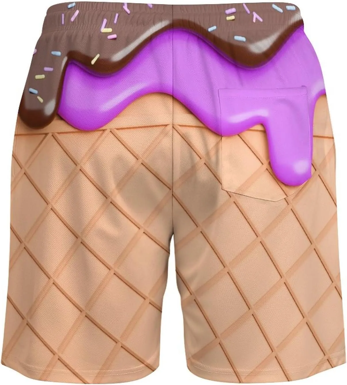 Chocolate Ice Cream Melted on Waffle Beach Shorts for Men Swim Trunks with Compression Liner Quick Dry 4 Pockets
