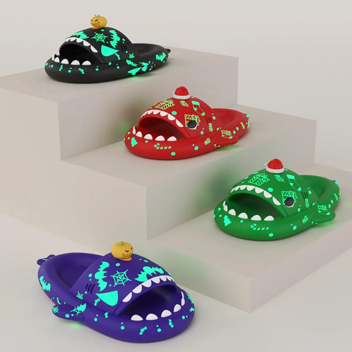 Christmas Shark Slides,Halloween Shark Slides,3d Glow In The Dark Cloud Shark Slides,Glow In The Dark Shark Sandals For Women Men
