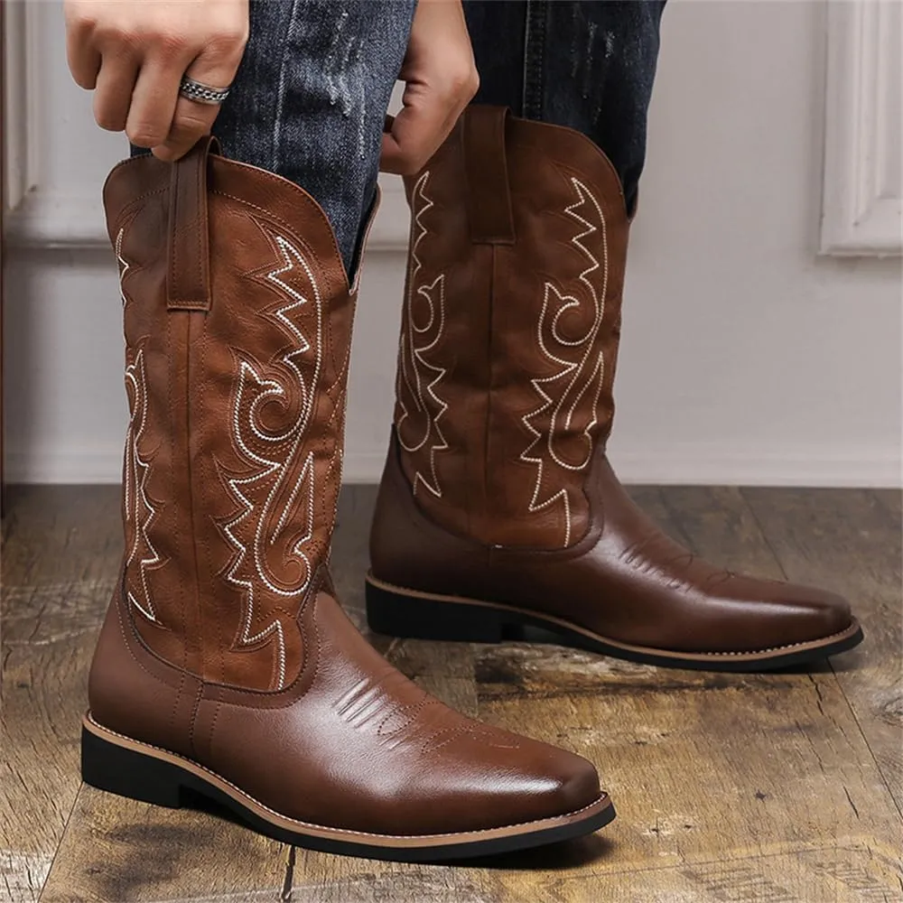 CHUUMEE Cowboy Boots for Men Square Toe Fashion Work Boots Embroidered Leather Western Boots Traditional Country Boot for Male
