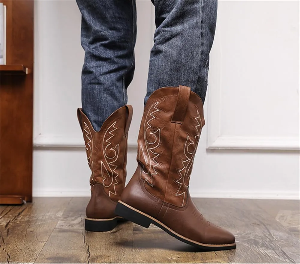 CHUUMEE Cowboy Boots for Men Square Toe Fashion Work Boots Embroidered Leather Western Boots Traditional Country Boot for Male