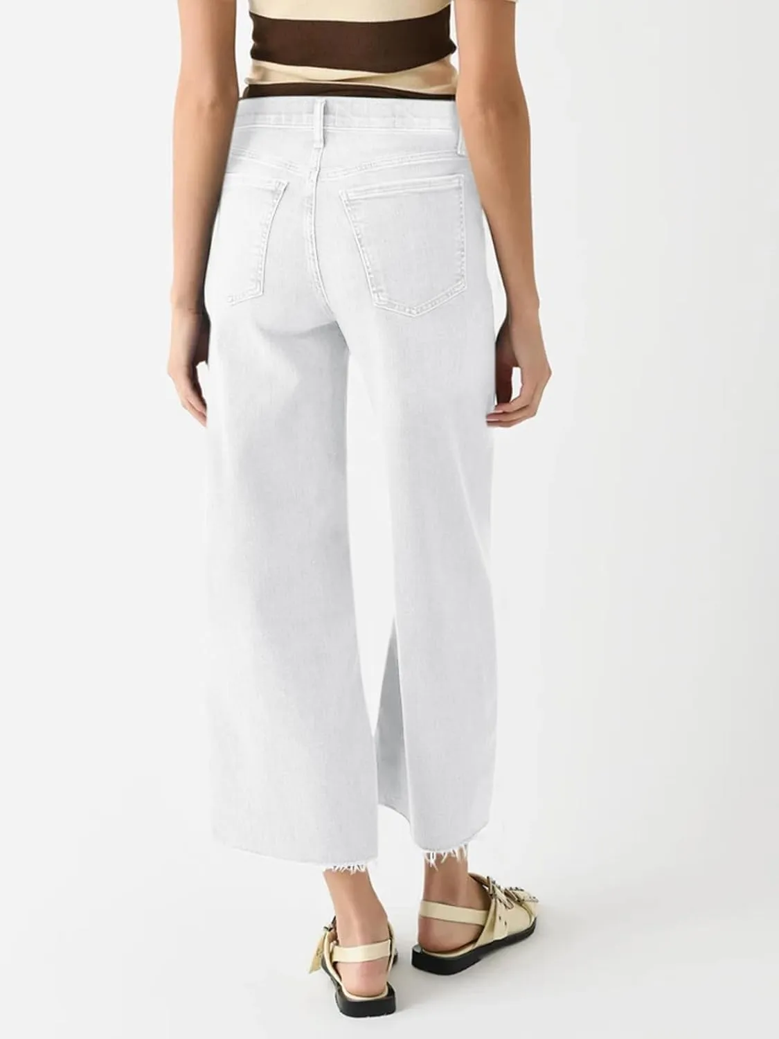 Cicy Bell Womens Cropped Wide Leg Jeans High Waisted Stretchy Flare Jeans Boyfriend Baggy Ankle Denim Pants with Pockets