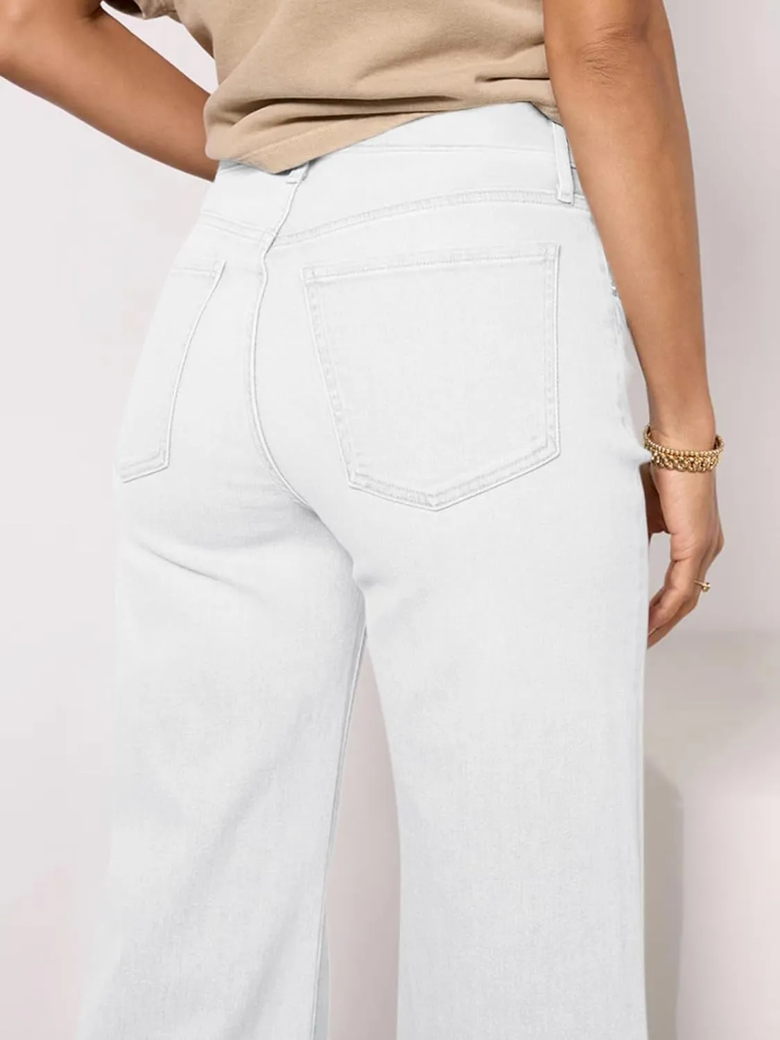Cicy Bell Womens Cropped Wide Leg Jeans High Waisted Stretchy Flare Jeans Boyfriend Baggy Ankle Denim Pants with Pockets