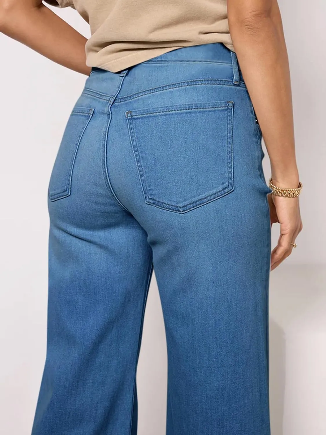 Cicy Bell Womens Cropped Wide Leg Jeans High Waisted Stretchy Flare Jeans Boyfriend Baggy Ankle Denim Pants with Pockets