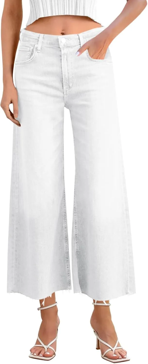 Cicy Bell Womens Cropped Wide Leg Jeans High Waisted Stretchy Flare Jeans Boyfriend Baggy Ankle Denim Pants with Pockets
