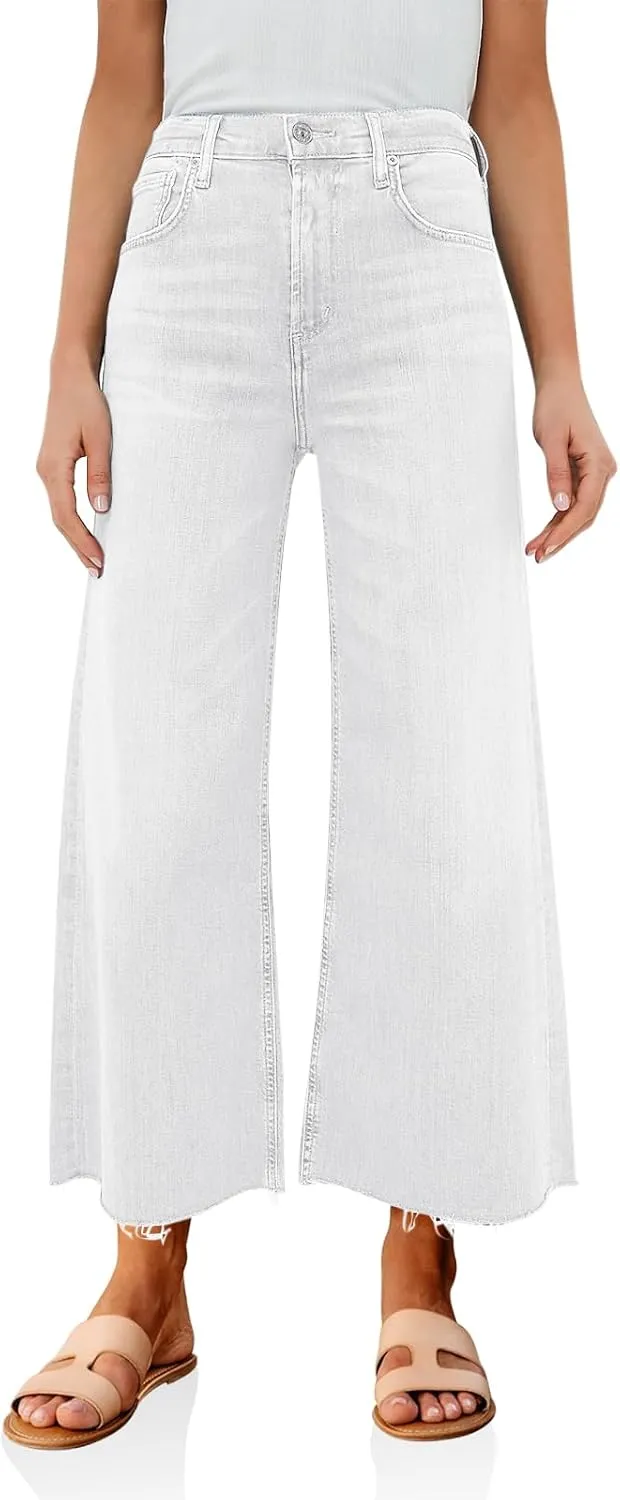 Cicy Bell Womens Cropped Wide Leg Jeans High Waisted Stretchy Flare Jeans Boyfriend Baggy Ankle Denim Pants with Pockets
