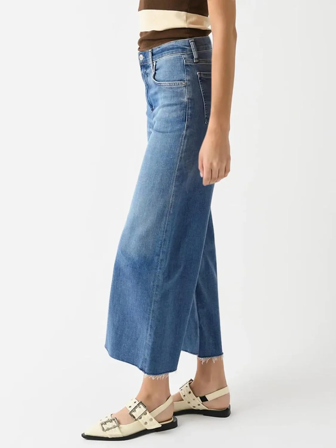 Cicy Bell Womens Cropped Wide Leg Jeans High Waisted Stretchy Flare Jeans Boyfriend Baggy Ankle Denim Pants with Pockets