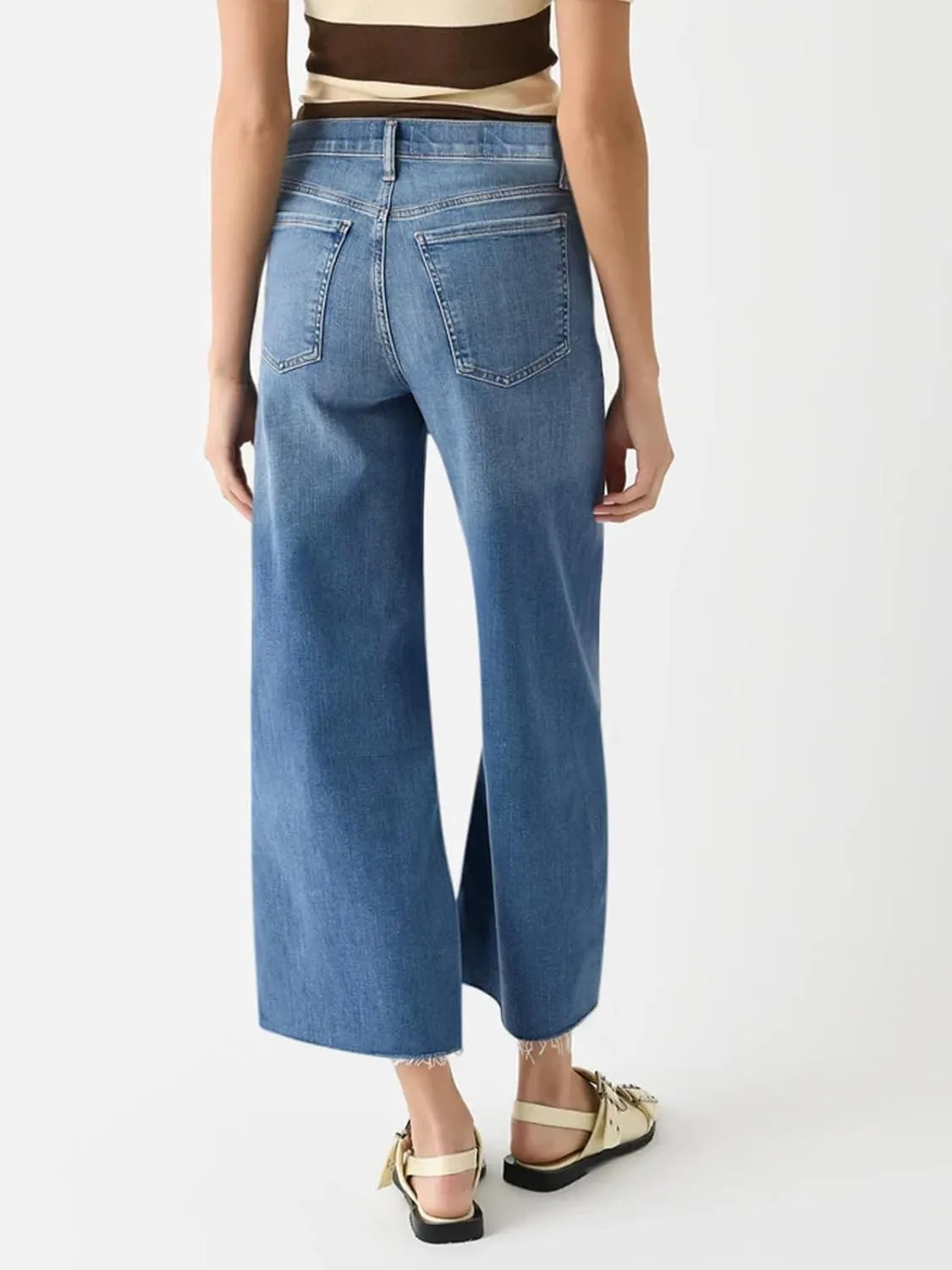 Cicy Bell Womens Cropped Wide Leg Jeans High Waisted Stretchy Flare Jeans Boyfriend Baggy Ankle Denim Pants with Pockets