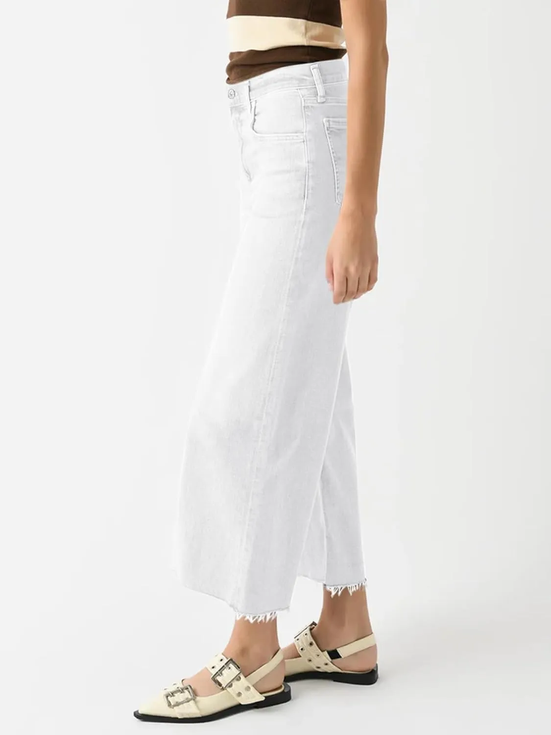 Cicy Bell Womens Cropped Wide Leg Jeans High Waisted Stretchy Flare Jeans Boyfriend Baggy Ankle Denim Pants with Pockets