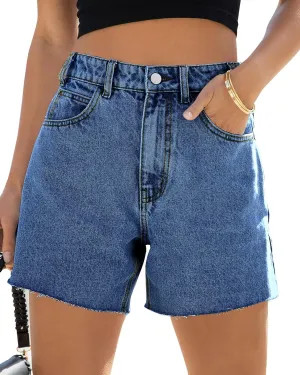 Cicy Bell Womens High Waisted Jean Shorts Summer Baggy Stretchy Straight Leg Raw Hem Mom Denim Shorts