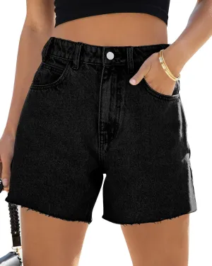 Cicy Bell Womens High Waisted Jean Shorts Summer Baggy Stretchy Straight Leg Raw Hem Mom Denim Shorts