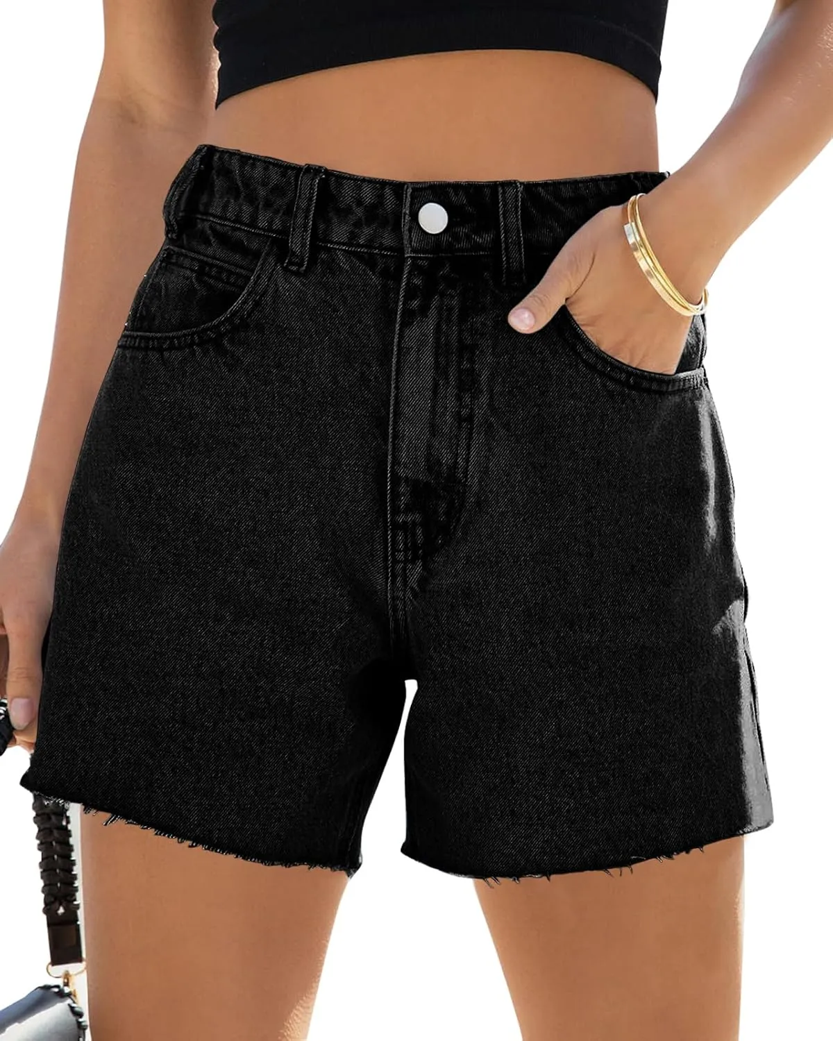 Cicy Bell Womens High Waisted Jean Shorts Summer Baggy Stretchy Straight Leg Raw Hem Mom Denim Shorts