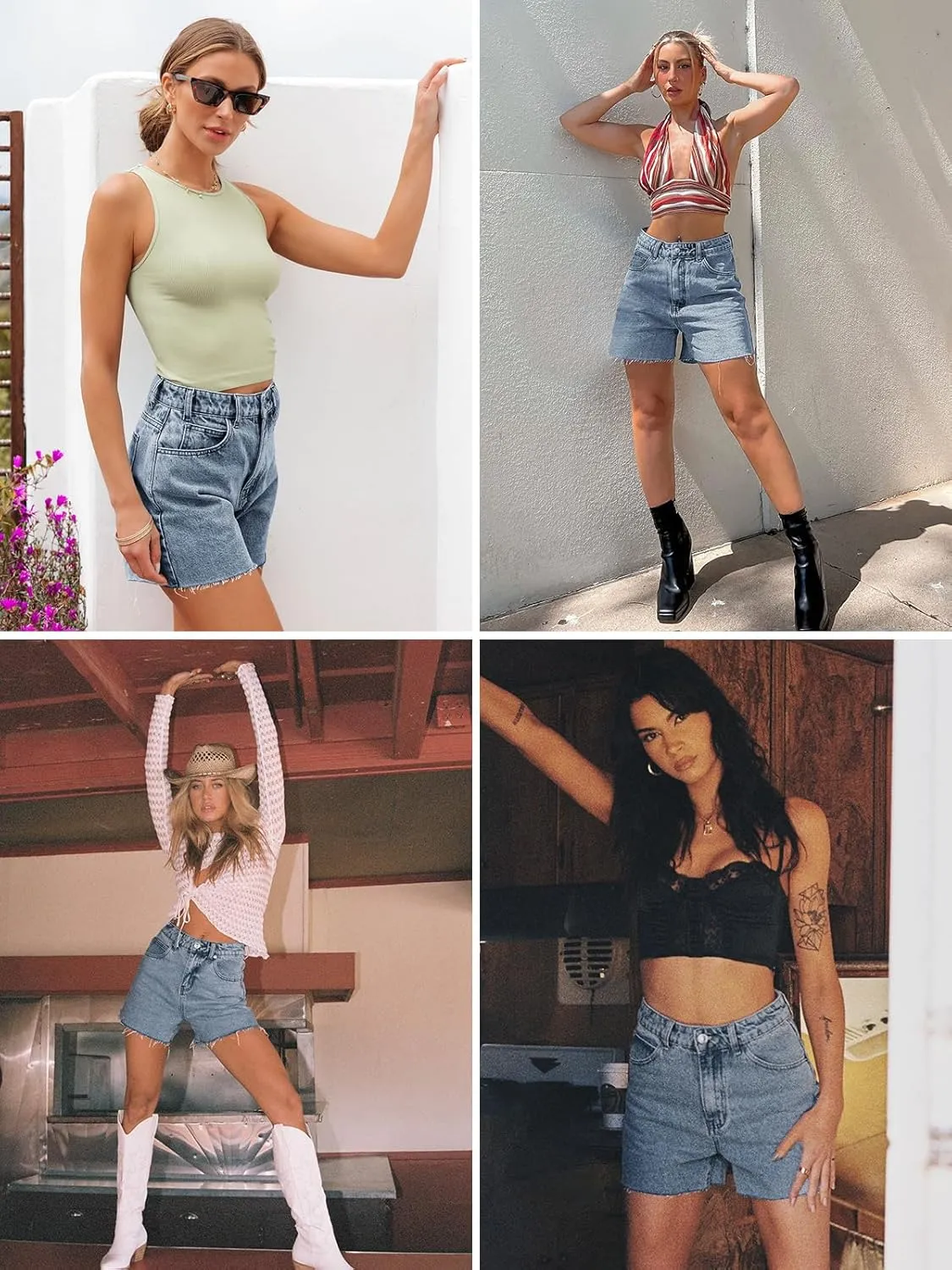 Cicy Bell Womens High Waisted Jean Shorts Summer Baggy Stretchy Straight Leg Raw Hem Mom Denim Shorts