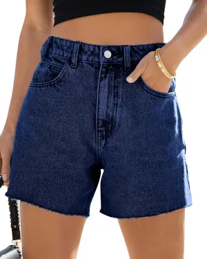 Cicy Bell Womens High Waisted Jean Shorts Summer Baggy Stretchy Straight Leg Raw Hem Mom Denim Shorts