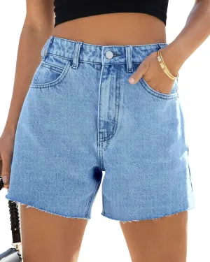 Cicy Bell Womens High Waisted Jean Shorts Summer Baggy Stretchy Straight Leg Raw Hem Mom Denim Shorts
