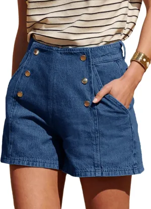 Cicy Bell Womens High Waisted Jean Shorts Summer Baggy Stretchy Vintage Double Breasted Denim Shorts