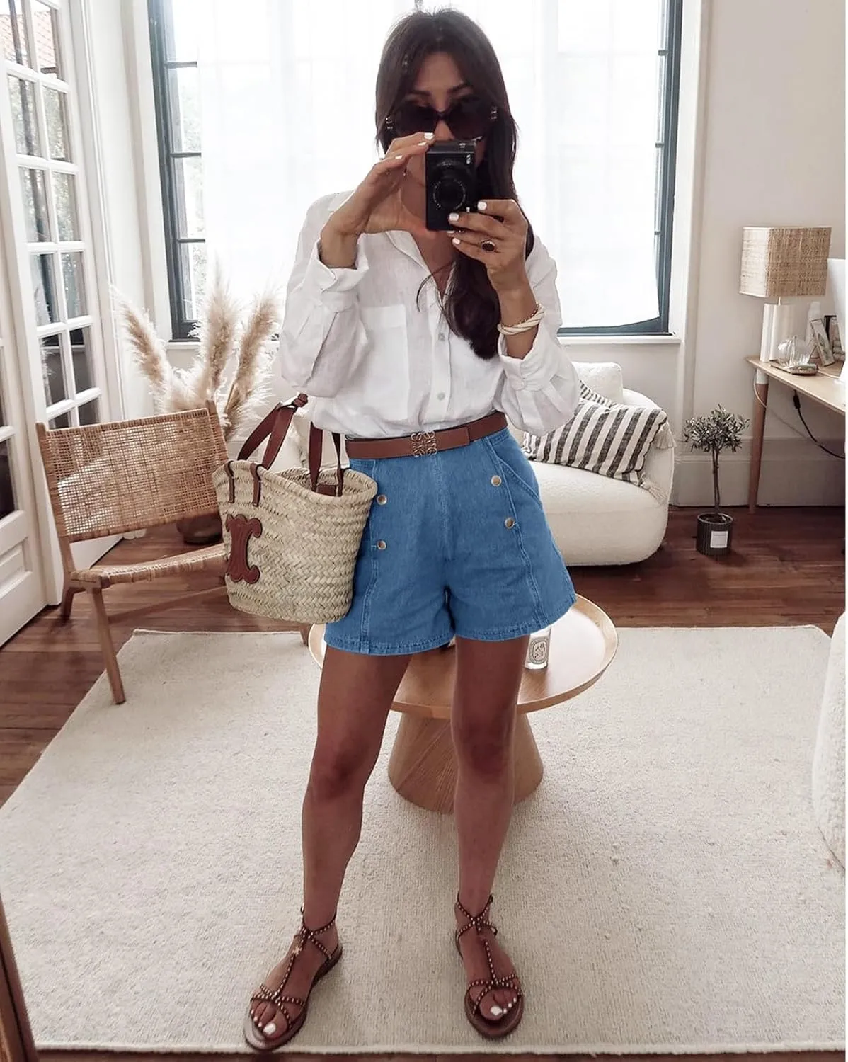 Cicy Bell Womens High Waisted Jean Shorts Summer Baggy Stretchy Vintage Double Breasted Denim Shorts