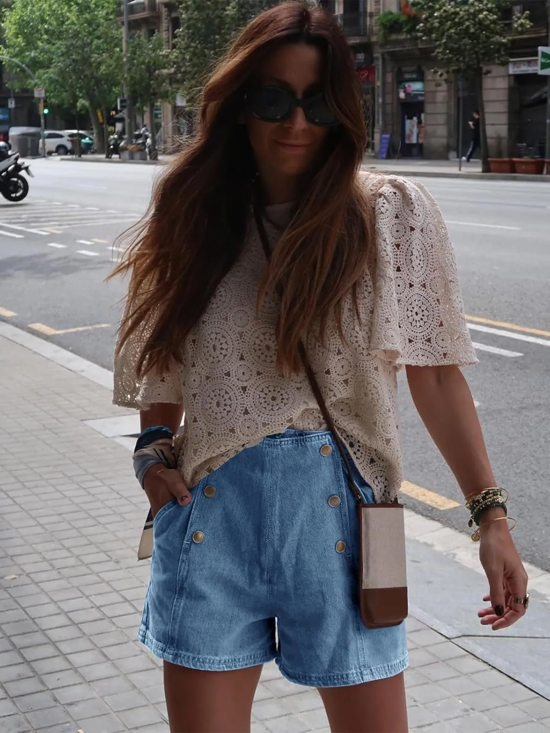 Cicy Bell Womens High Waisted Jean Shorts Summer Baggy Stretchy Vintage Double Breasted Denim Shorts