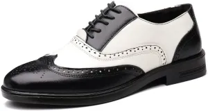 Classic Platform Retro Dress Leather Shoes for Men, Two-Tone Splicing Loafers Brogue Wingtip Oxford Comfortable Business