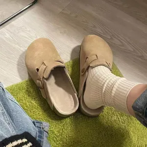 Clogs Fashion Leather Sandals Women Mules 4Cm Thick Sole Clog Slippers Buckle Cork Slippers