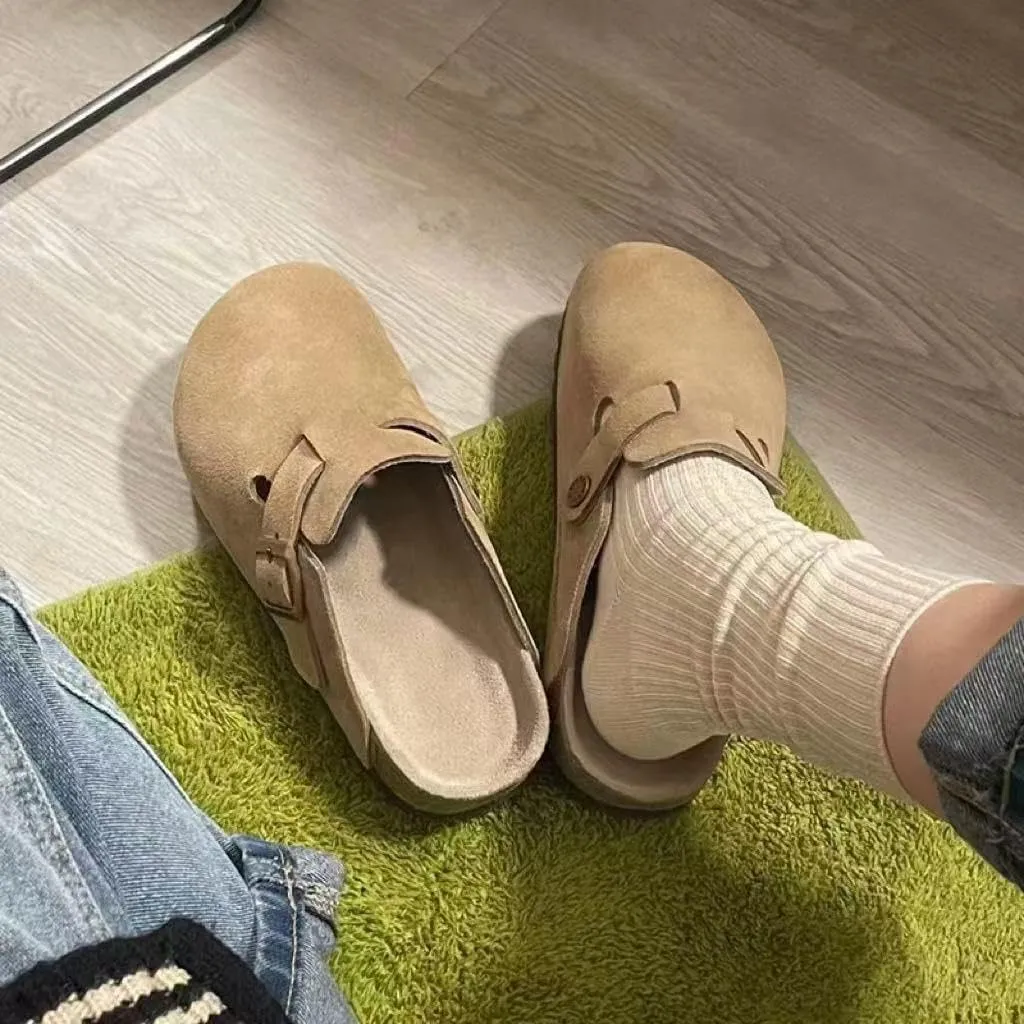 Clogs Fashion Leather Sandals Women Mules 4Cm Thick Sole Clog Slippers Buckle Cork Slippers