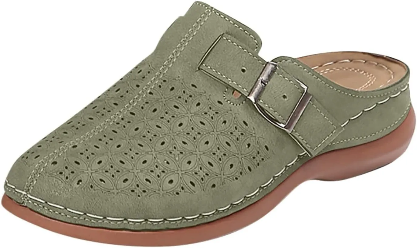 Clogs for Women Mules Shoes Comfortable Orthopedic Low Wedge Sandals Slip On Closed Toe Hollow Out Slippers for Summer, Beach, Hiking & Casual Wear