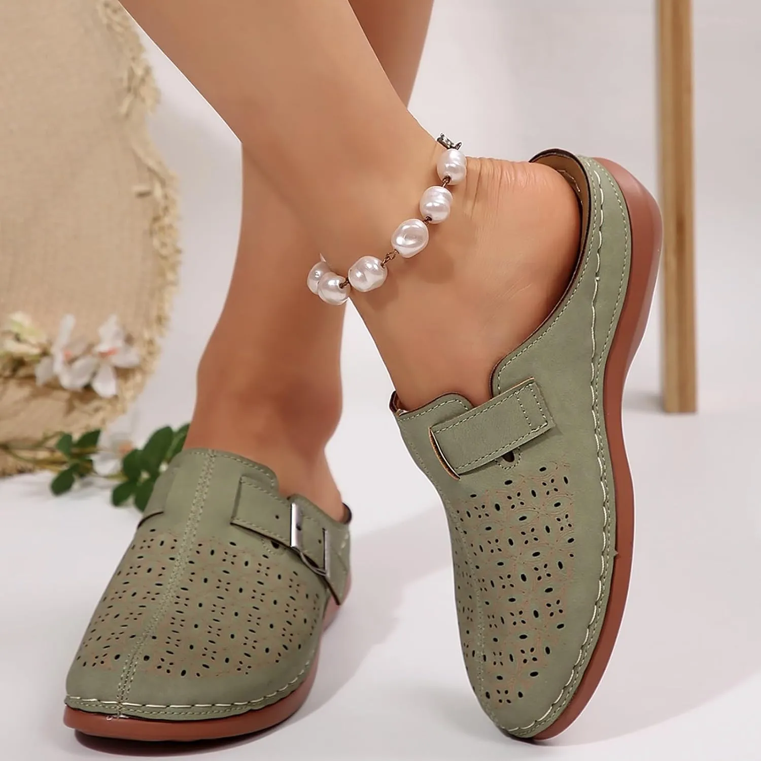 Clogs for Women Mules Shoes Comfortable Orthopedic Low Wedge Sandals Slip On Closed Toe Hollow Out Slippers for Summer, Beach, Hiking & Casual Wear