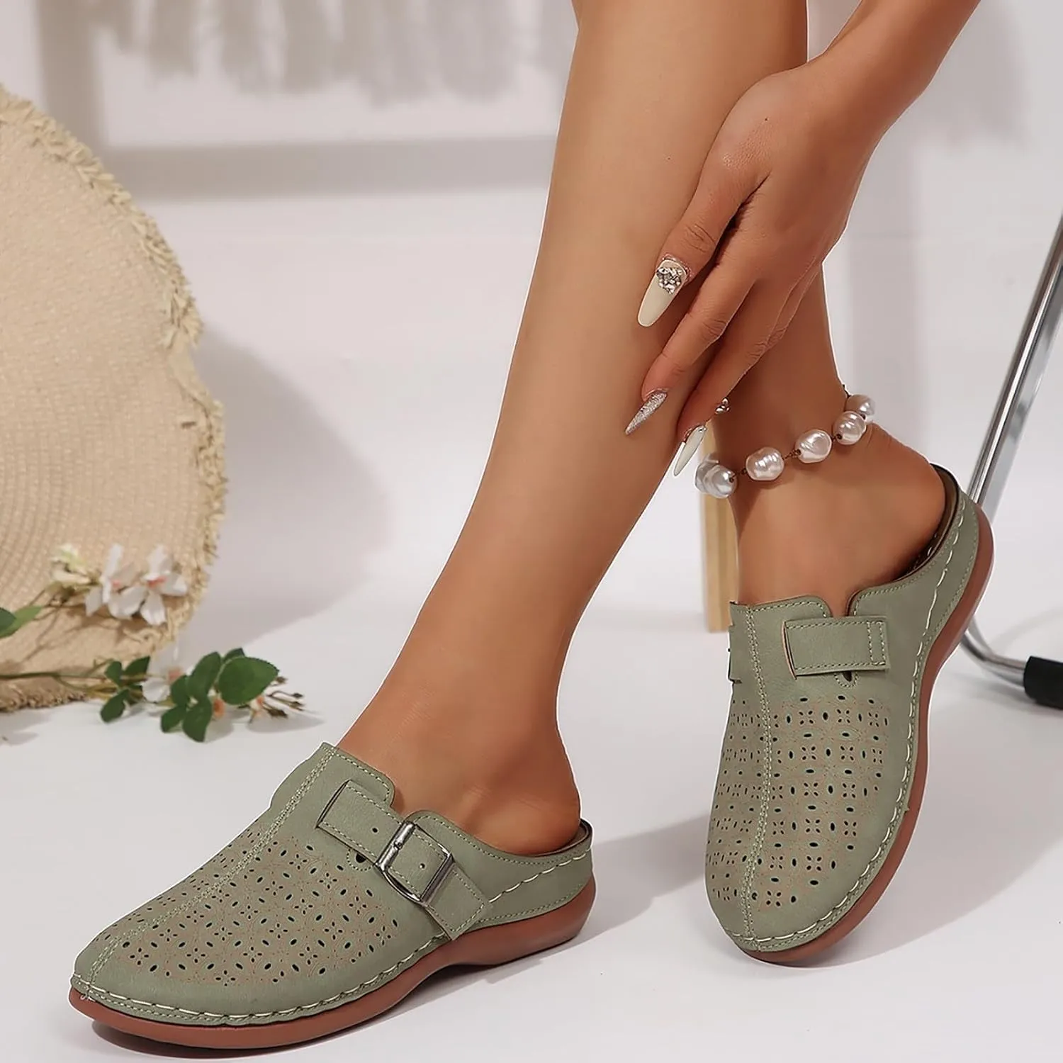Clogs for Women Mules Shoes Comfortable Orthopedic Low Wedge Sandals Slip On Closed Toe Hollow Out Slippers for Summer, Beach, Hiking & Casual Wear