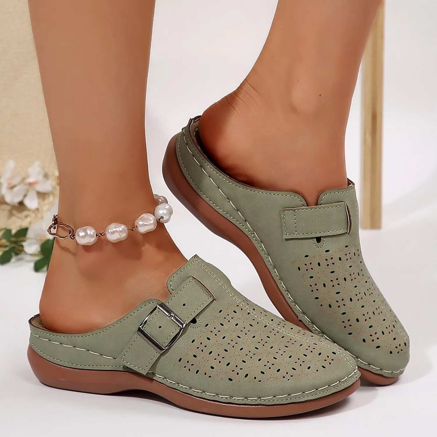 Clogs for Women Mules Shoes Comfortable Orthopedic Low Wedge Sandals Slip On Closed Toe Hollow Out Slippers for Summer, Beach, Hiking & Casual Wear
