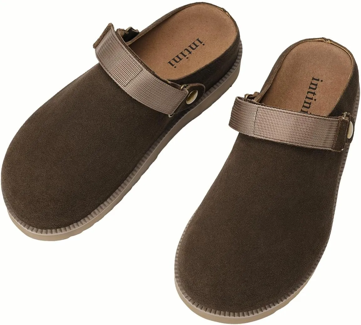 Clogs for Women Platform Clogs Slippers Classic Suede Leather Mules with Arch Support Comfortable Slip-on Sandals Shoes for Indoor Outdoor