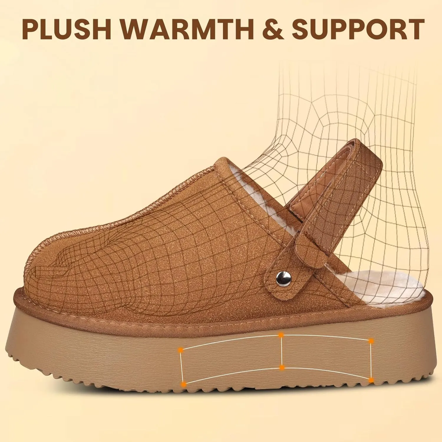 Clogs for Women Platform Suede Women's Mules & Clogs Platform Slippers Adjustable Laces Slip-On Indoor and Outdoor
