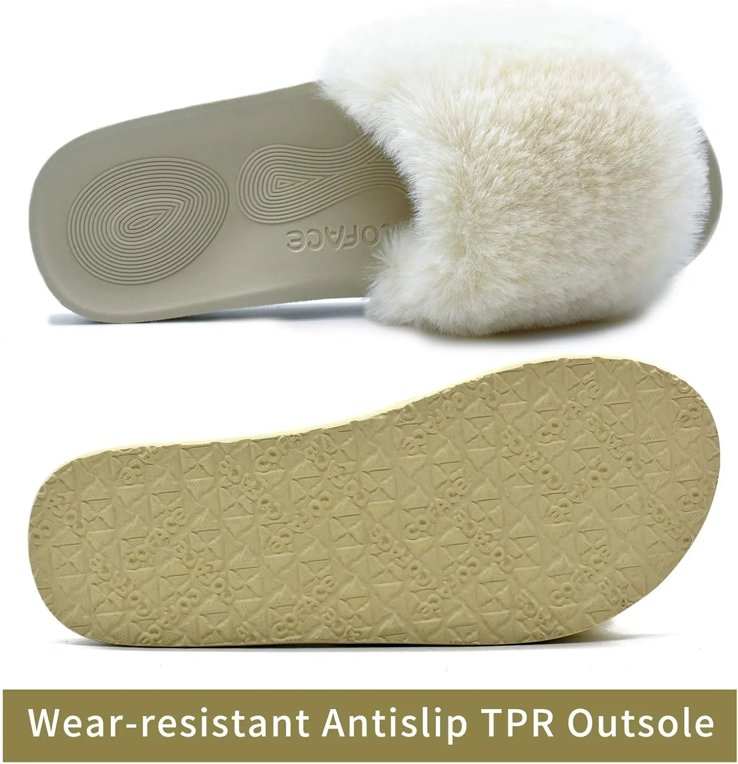 COFACE Womens Slides Fuzzy Slippers Open Toe Fluff Slippers With Arch Support Plantar Fasciitis Orthotic Slippers Women House Shoes