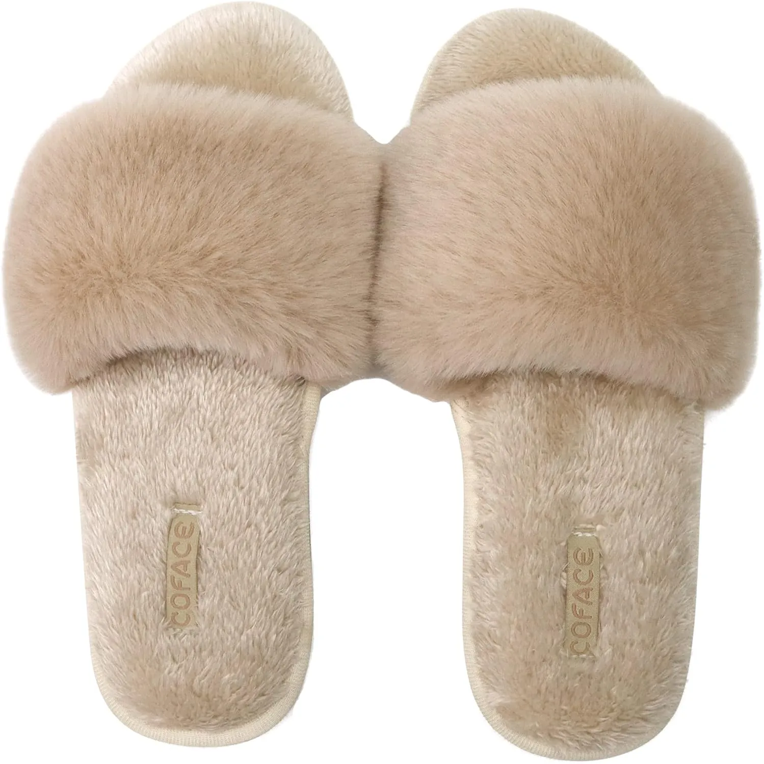 COFACE Womens Slides Fuzzy Slippers Open Toe Fluff Slippers With Arch Support Plantar Fasciitis Orthotic Slippers Women House Shoes