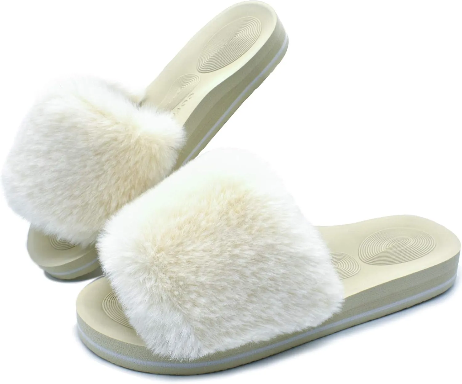 COFACE Womens Slides Fuzzy Slippers Open Toe Fluff Slippers With Arch Support Plantar Fasciitis Orthotic Slippers Women House Shoes