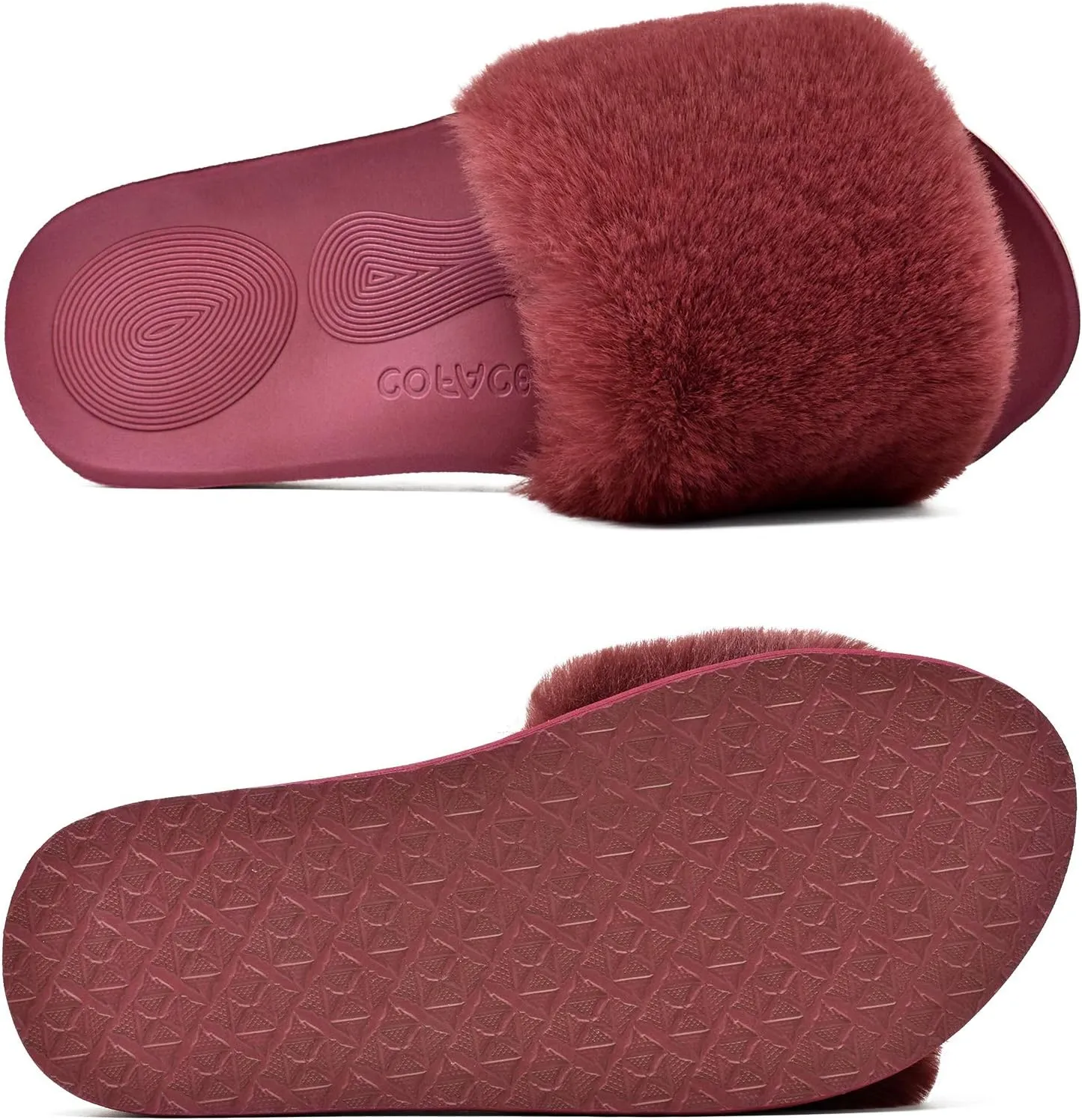 COFACE Womens Slides Fuzzy Slippers Open Toe Fluff Slippers With Arch Support Plantar Fasciitis Orthotic Slippers Women House Shoes