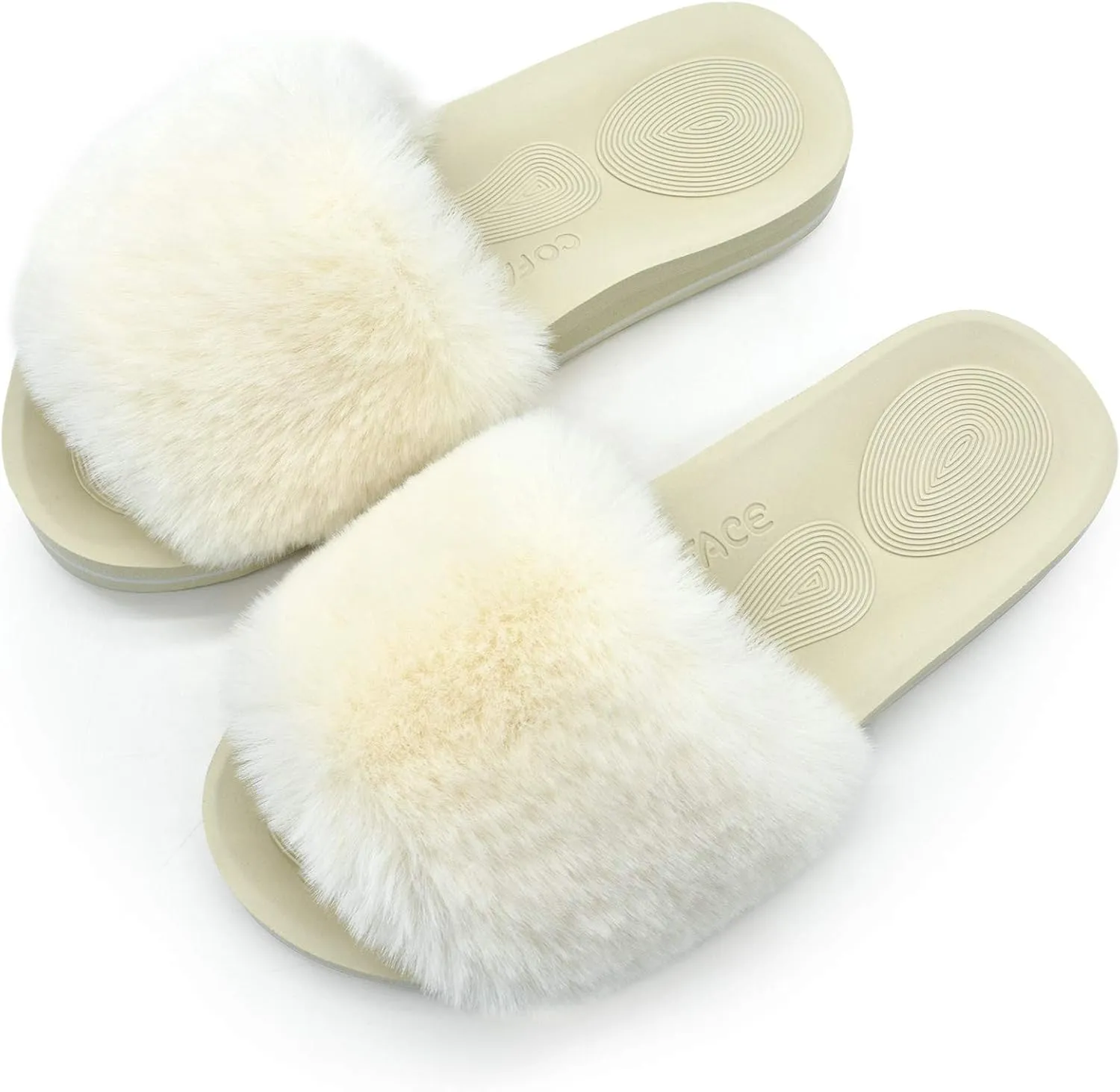 COFACE Womens Slides Fuzzy Slippers Open Toe Fluff Slippers With Arch Support Plantar Fasciitis Orthotic Slippers Women House Shoes