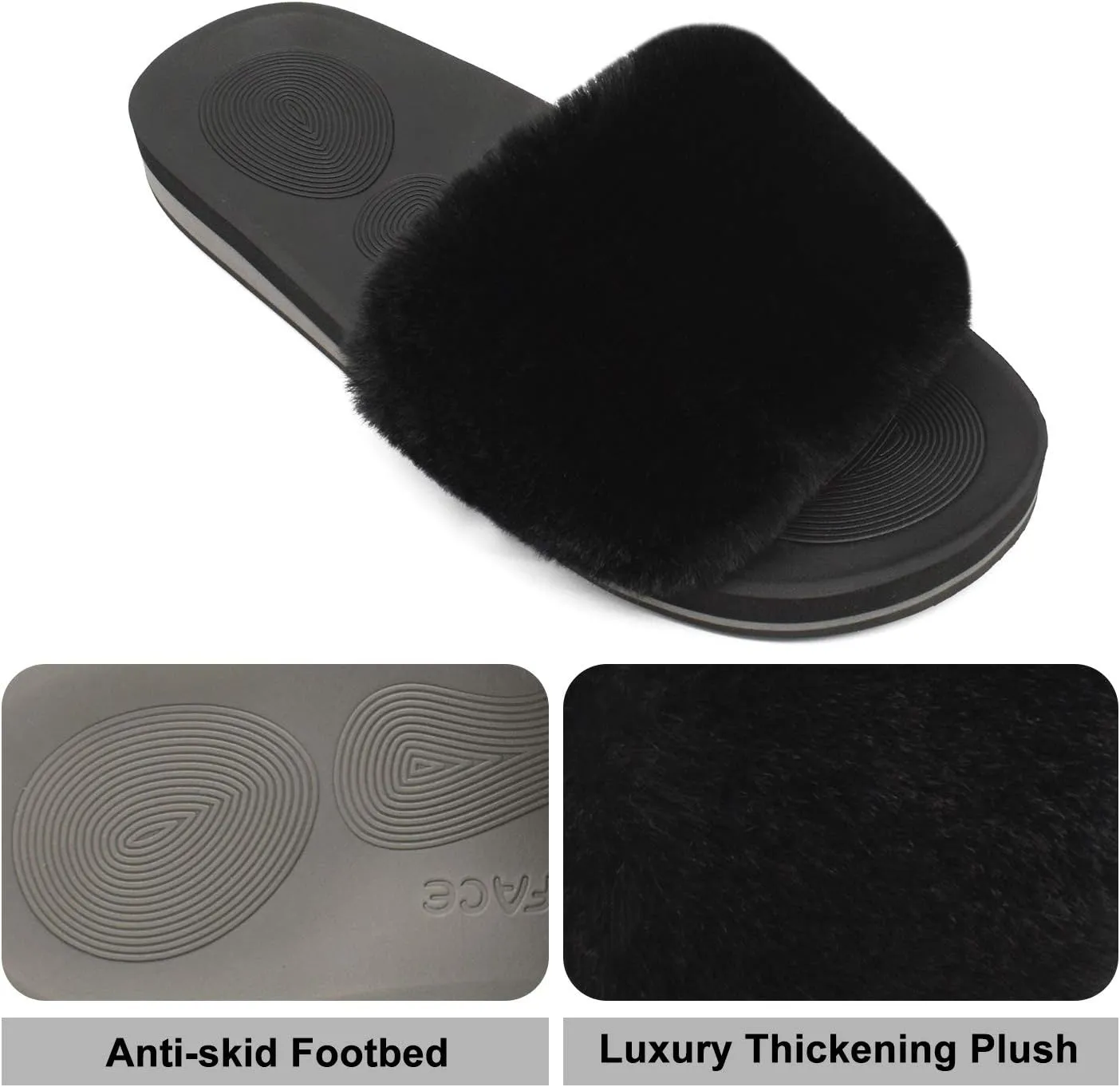 COFACE Womens Slides Fuzzy Slippers Open Toe Fluff Slippers With Arch Support Plantar Fasciitis Orthotic Slippers Women House Shoes