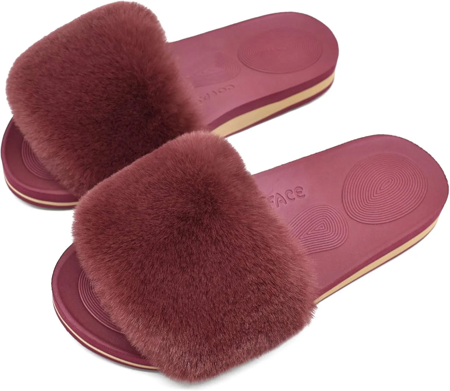 COFACE Womens Slides Fuzzy Slippers Open Toe Fluff Slippers With Arch Support Plantar Fasciitis Orthotic Slippers Women House Shoes