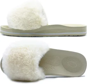 COFACE Womens Slides Fuzzy Slippers Open Toe Fluff Slippers With Arch Support Plantar Fasciitis Orthotic Slippers Women House Shoes