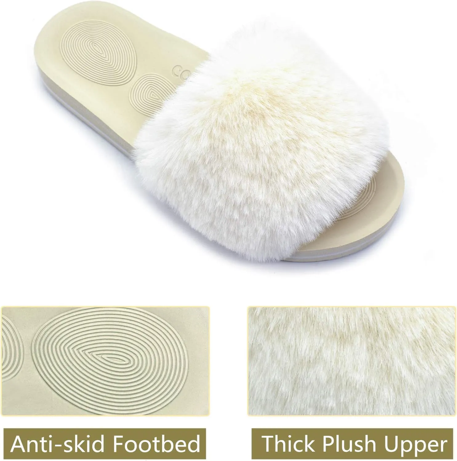 COFACE Womens Slides Fuzzy Slippers Open Toe Fluff Slippers With Arch Support Plantar Fasciitis Orthotic Slippers Women House Shoes