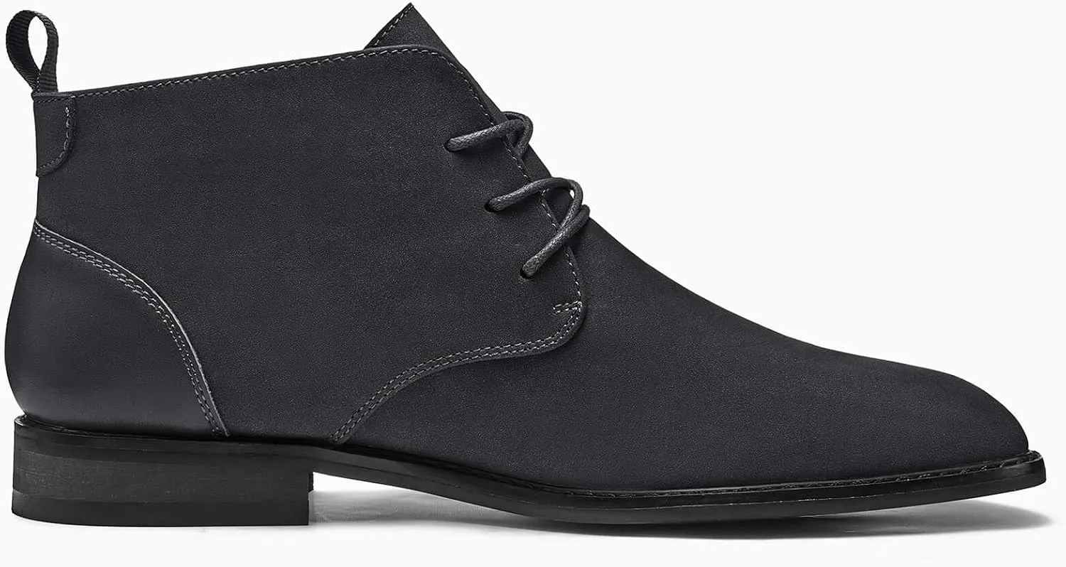 Coutgo Mens Chukka Boots Dress Desert Ankle Boots Lace Up Suede Stacked Low Heel Mid Top Booties Shoes