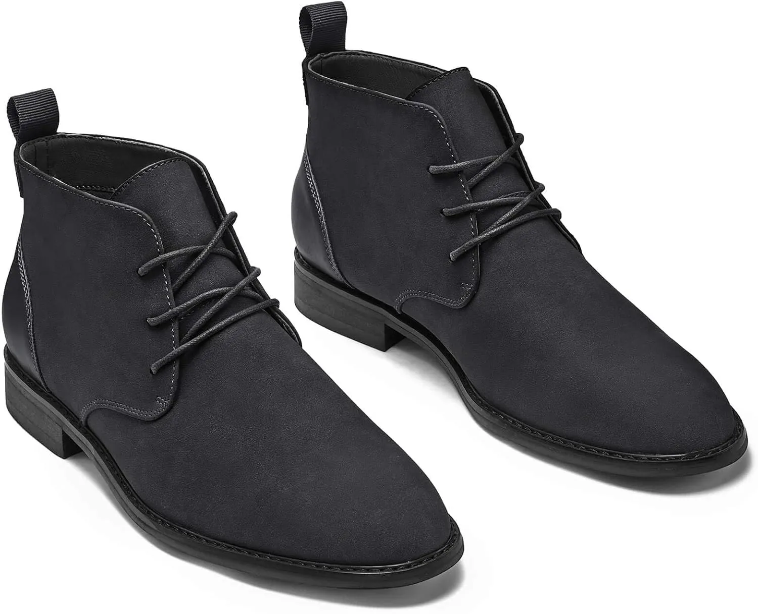 Coutgo Mens Chukka Boots Dress Desert Ankle Boots Lace Up Suede Stacked Low Heel Mid Top Booties Shoes