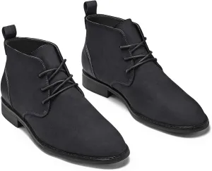 Coutgo Mens Chukka Boots Dress Desert Ankle Boots Lace Up Suede Stacked Low Heel Mid Top Booties Shoes