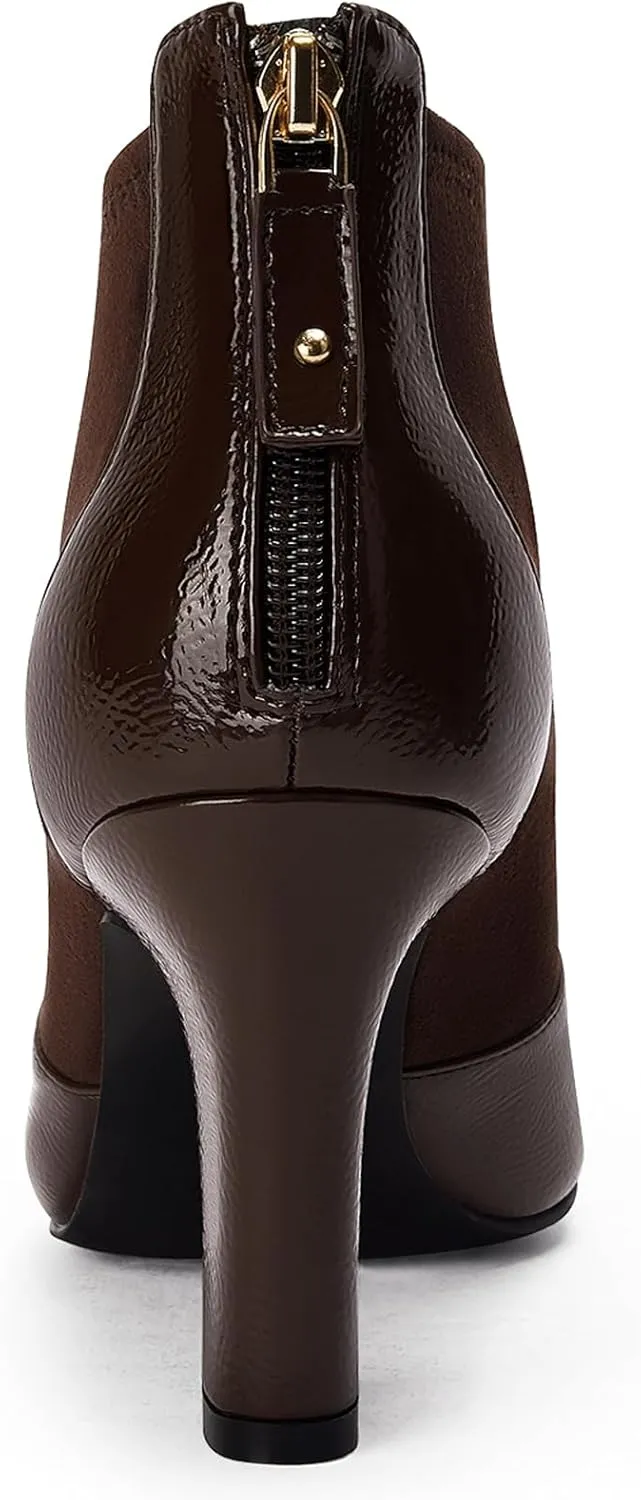 Coutgo Womens Ankle Booties Dress Boots Pointed Toe Stiletto High Heel Splicing Booties Shoes with Back Zipper