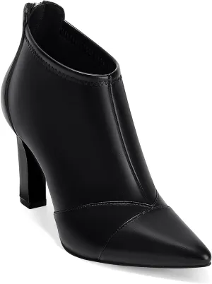 Coutgo Womens Ankle Booties Dress Boots Pointed Toe Stiletto High Heel Splicing Booties Shoes with Back Zipper