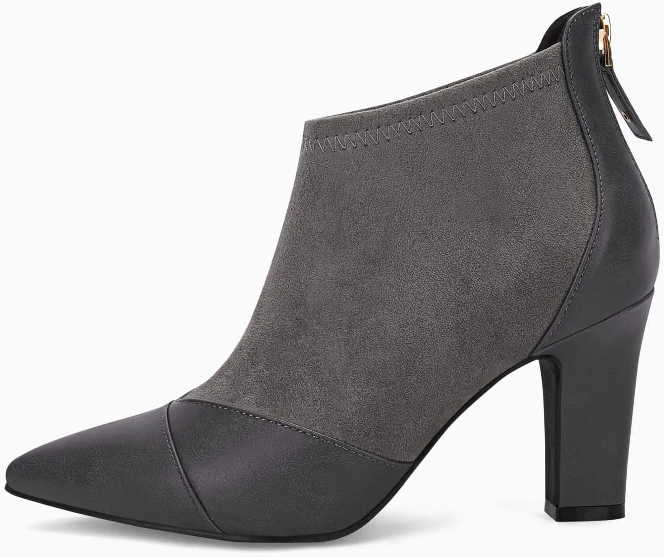 Coutgo Womens Ankle Booties Dress Boots Pointed Toe Stiletto High Heel Splicing Booties Shoes with Back Zipper