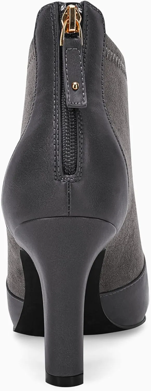 Coutgo Womens Ankle Booties Dress Boots Pointed Toe Stiletto High Heel Splicing Booties Shoes with Back Zipper
