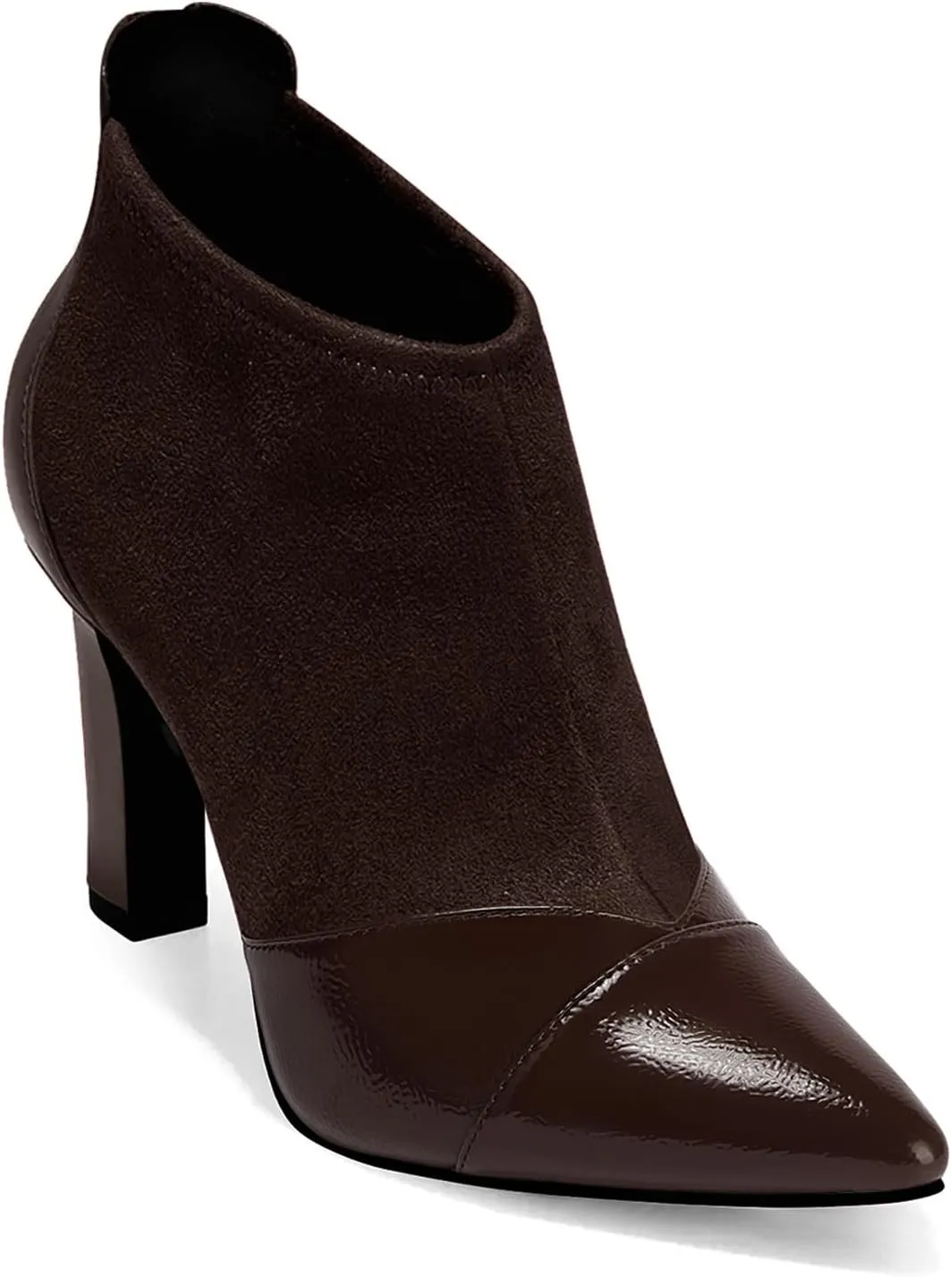 Coutgo Womens Ankle Booties Dress Boots Pointed Toe Stiletto High Heel Splicing Booties Shoes with Back Zipper