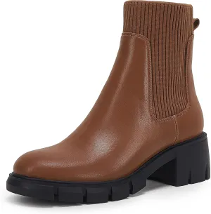 Coutgo Women’s Chelsea Platform Ankle Boots Elastic Slip On Chunky Block Heel Lug Sole Booties
