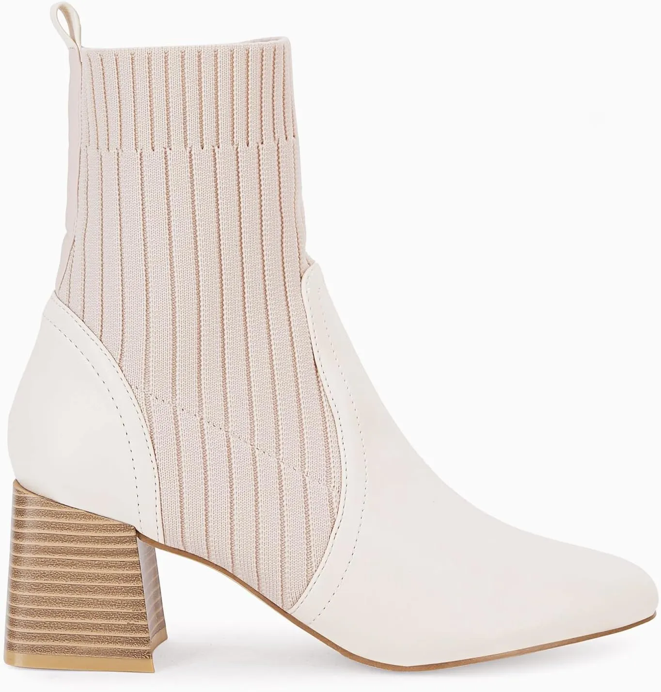 Coutgo Women's Chunky Heel Ankle Boots Square Toe Slip On Sock Booties Elastic Chelsea Boot