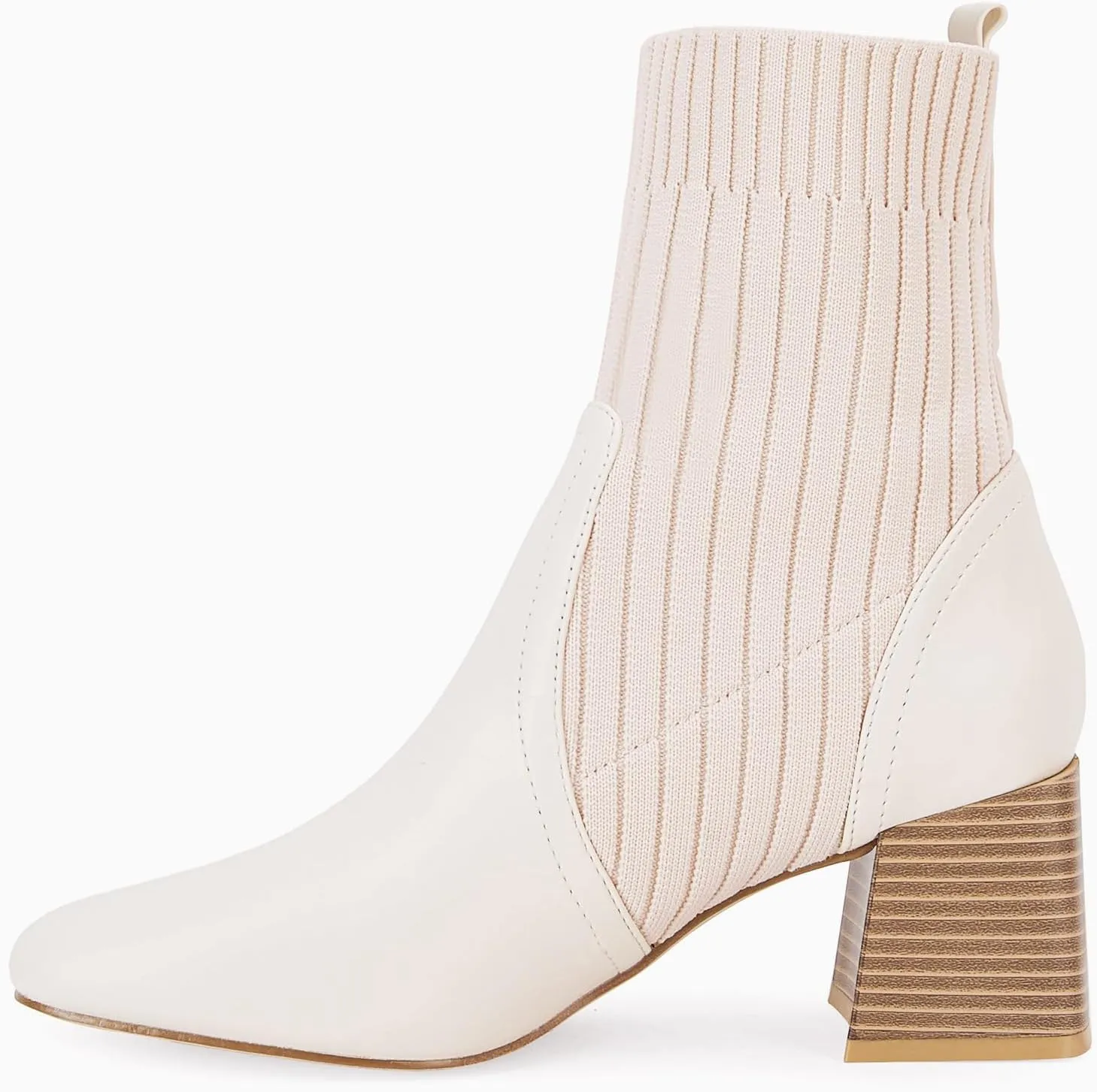 Coutgo Women's Chunky Heel Ankle Boots Square Toe Slip On Sock Booties Elastic Chelsea Boot